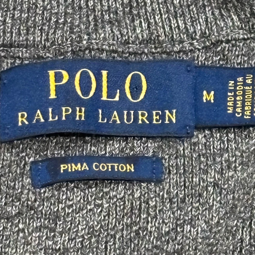Polo Ralph Lauren Pima Cotton Grey 1/4 Zip Sweater sz Medium EUC - Picture 7 of 7
